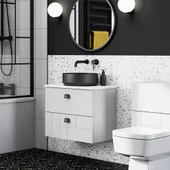 Venice Matt Black Round Counter Top Basin - 350mm Diameter -Victorian Plumbing shop vct03bla d1