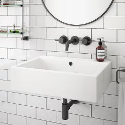 Victorian Plumbing Kyoto Large Rectangular 600 X 460mm 0TH Wall Hung Basin -Victorian Plumbing shop ves1320th l3