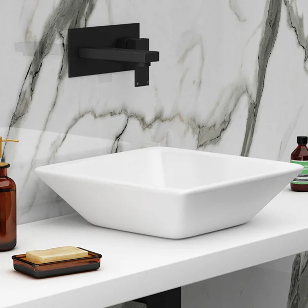 Arezzo Square Black Wall Mounted Basin Tap + 410 X 410mm Counter Top Basin 4 Arezzo Square Black Wall Mounted Basin Tap + 410 X 410mm Counter Top Basin - Image 2