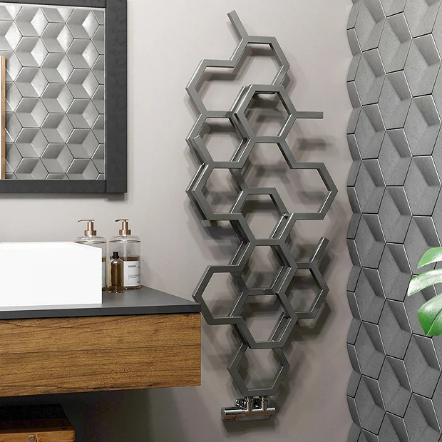 Terma Hex H1220 X W486mm Sparkling Grey Designer Radiator 4 Terma Hex H1220 X W486mm Sparkling Grey Designer Radiator - Image 2