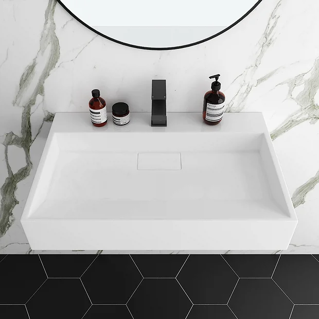 Arezzo 700mm Wall Mounted / Countertop Stone Resin Basin With Hidden Waste Cover 4 Arezzo 700mm Wall Mounted / Countertop Stone Resin Basin With Hidden Waste Cover - Image 2