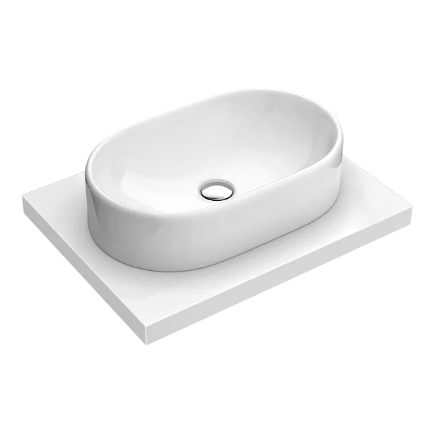 Victorian Plumbing 600 X 450mm White Shelf With Nouvelle Semi-Oval Basin 4 Victorian Plumbing 600 X 450mm White Shelf With Nouvelle Semi-Oval Basin - Image 2